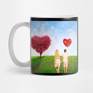 Valentine Wall Art - Walking hand in hand - Unique Valentine Fantasy Planet Landsape - Photo print, canvas, artboard print, Canvas Print and T shirt Mug